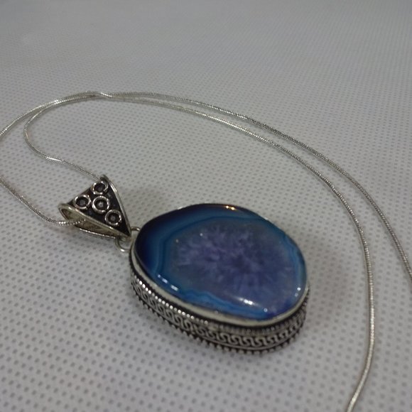 Stunning "BLUE SOLAR AGATE" Handmade Sterling Pendant on a 18" Chain #529A - Picture 1 of 3